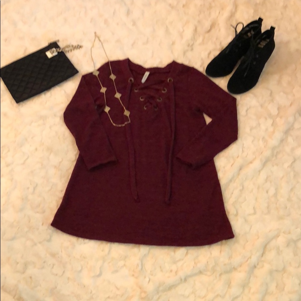 Burgundy lace up the front sweater
